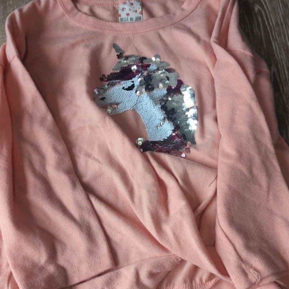 belle du jour girls youth xl long sleeve unicorn top - Picture 1 of 5